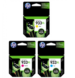 HP 933XL High Yield C/M/Y Ink Cartridges,3/Pack