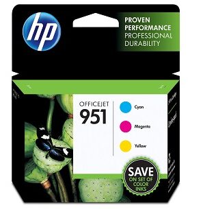 Genuine HP 951 Color Ink Cartridges, C/M/Y, Combo Pack, CR314FN