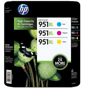HP 951XL High Yield Original Ink Cartridge Cyan/Magenta/Yellow 3-Pack Cartridge, CR318BN
