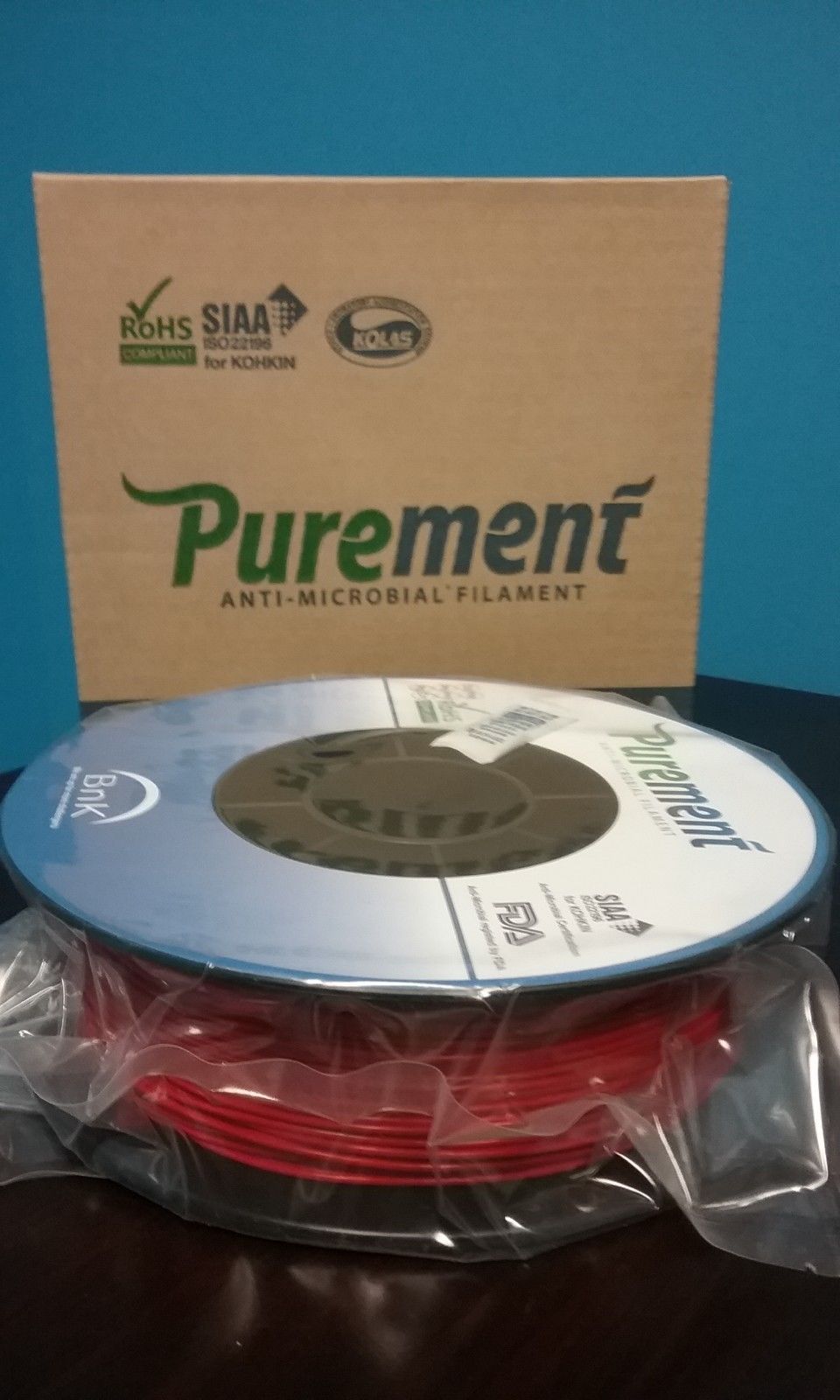 Green Pack of 4-1.75mm PUREMENT BNK-PMTG175X4 Anti Microbial PLA Filament
