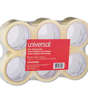 Universal® General-Purpose Box Sealing Tape, 48mm x 54.8m, 3" Core, Clear, 6/Pack