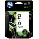 HP 62/62 Black,Tri-Color Ink Cartridges,N9H64FN, Multi-pack (2 cart per pack)