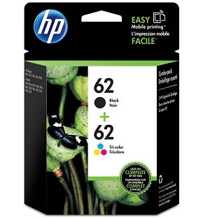 HP 62/62 Black,Tri-Color Ink Cartridges,N9H64FN, Multi-pack (2 cart per pack)