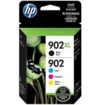 HP 902XL/902 High Yield Black and Standard C/M/Y Color Ink Cartridges, Combo 4/Pack (T0A39AN#140)