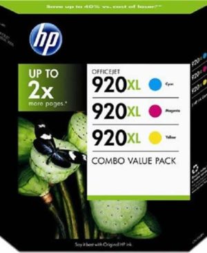 HP 920XL High Yield Cyan/Yellow/Magenta Ink Cartridges, D8J64BN