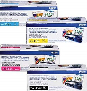 Original Brother TN-315 High Yield Black Cyan Yellow Magenta Toner Cartridges, 4 Pack