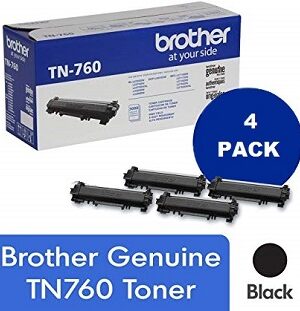 Genuine Brother TN760 High Yield Black Toner Cartridge, 4-Pack, 3,000 Page Yield/Cartridge