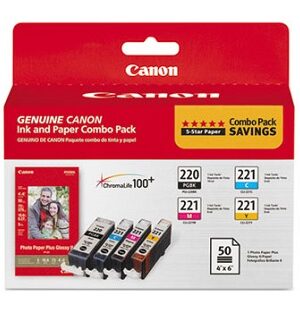 Canon PGI 220/CLI-221 Black/Color Ink Cartridges, 4/Pack + photo paper, 2945B011