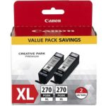 Canon PGI 270XL High Yield Black Ink Cartridges, 2/Pack, 0319C005