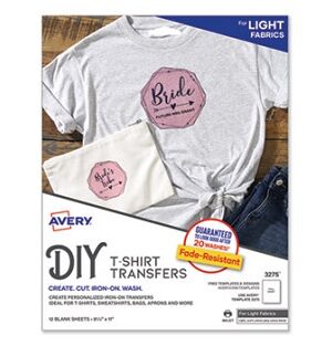 Avery Printable T-Shirt Transfers, For Use on Light Fabrics, 8.5 x 11, White, 12/Pack