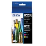 Epson 822XL/822 Black High Yield and Cyan/Magenta/Yellow Standard Yield Ink Cartridges, 4/Pack (T822XL-BCS)
