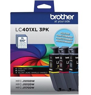 Brother LC401XL High Yield Cyan Yellow Magenta Ink Cartridges - 3-pack - LC401XL3PKS
