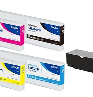 Epson SJIC26P Black, Cyan, Yellow, Magenta Ink Cartridges Set With Maintenance Box , *** Matte Version *** , C33S020614 - C33S020615 - C33S020617 - C33S020616