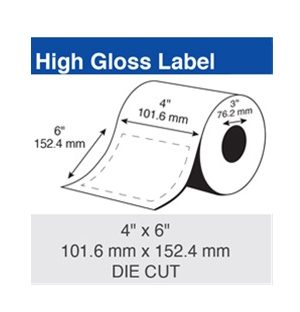 Epson  C60GD003 ColorWorks High Gloss, 4" X 6" Die Cut Roll, For C6000 and C7500 Series  - 975 lbls/roll -  Box of 2 rolls