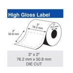 Epson  C60GD004 ColorWorks High Gloss, 3" X 2" Die Cut Roll, For C6000 and C7500 Series  - 2720 lbls/roll -  Box of 2 rolls