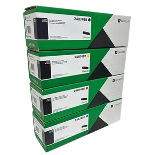 Lexmark C2326 XC2326 BK/C/Y/M Toner Cartridge Set,  5,500 Page Yield Black, 6,000 Page Yield Per Color - 24B7498, 24B7497, 24B7496, 24B7495