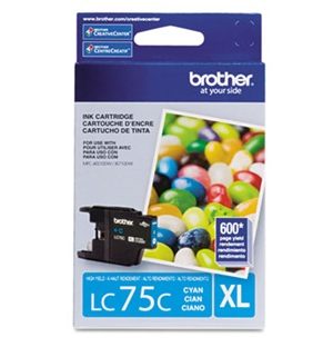 Brother LC75C Innobella High-Yield Cyan Ink Cartridge, 600 Page-Yield