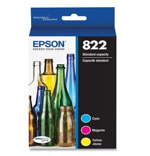 Epson 822 DuraBrite® Ultra Cyan, Magenta, Yellow Ink Cartridges, Pack Of 3, T822520-S