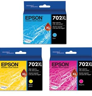 Epson 702XL DURABrite Ultra High-Yield Cyan, Yellow, Magenta InkCartridge Set, 3PK, 950 Page-Yield