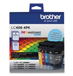 Brother LC4064PKS Black/Cyan/Magenta/Yellow Ink Cartridges, 3,000/1,500 Page-Yield